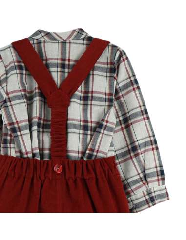 324353 OVEROL WITH MAROON CHECKED SHIRT Baby Ferr