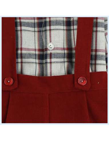 324353  OVERALL CON CAMISA DE CUADROS GRANATE...