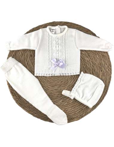 2510 WHITE  BABY  SET LANA THREE PIECES BRAND  LA CASITA DE PEPITO