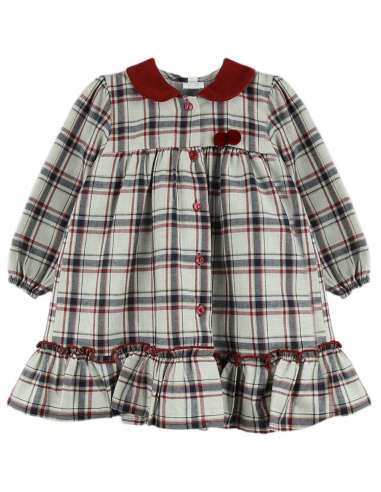 024666 GIRL'S DRESS WITH MAROON CHECKS AND BUTTONS