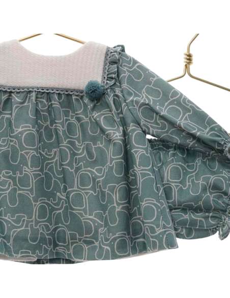 MI7101 POMPON DRESS AND NAPPY COVER SET BRAND MICOLINO