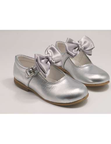 Mary Janes in leather with bows Cocoboxi 6270 silver