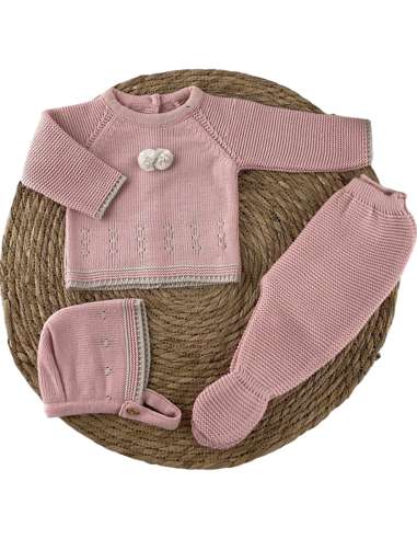 100016 BABY SET IN WOOL PALE PINK