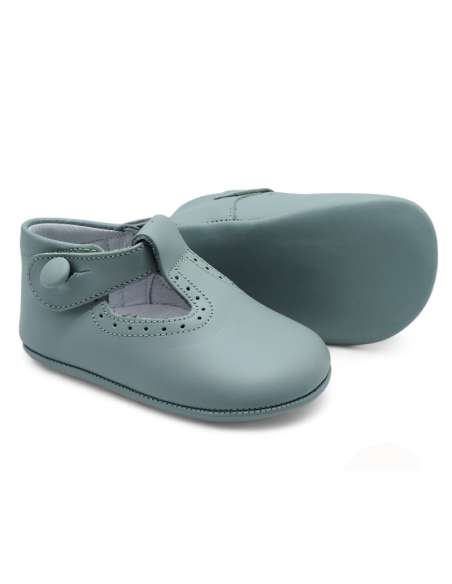 Pepito de Bebé en piel con cierre de botón 850B Turquesa
