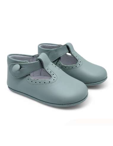 T-Bars Baby soft sole in leather with botton 850B Turquoise