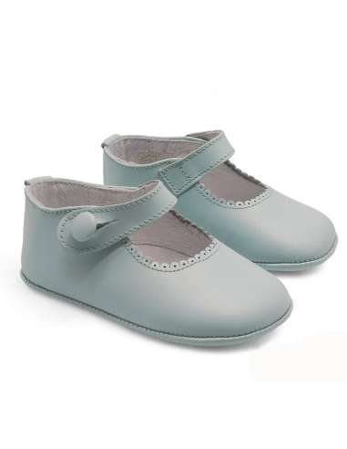 Mary Janes Baby soft sole in leather with botton 712B Sky Blue