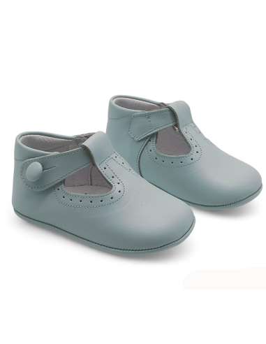 T-Bars Baby soft sole in leather with botton 850B Sky Blue