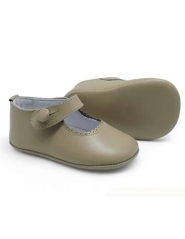 Mary Janes Baby soft sole in leather with botton 712B Tan