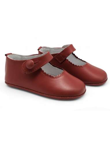 Mary Janes Baby soft sole in leather with botton 712B Red