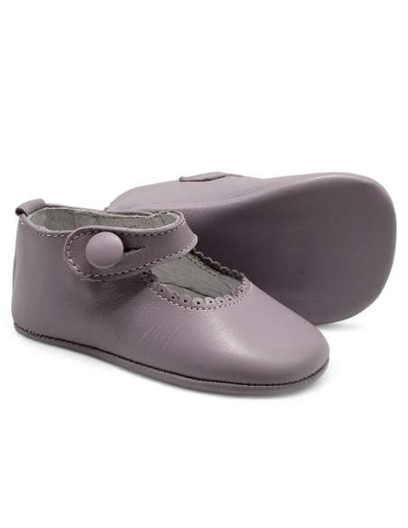 Mary Janes Baby soft sole in leather with botton 712B Lilac