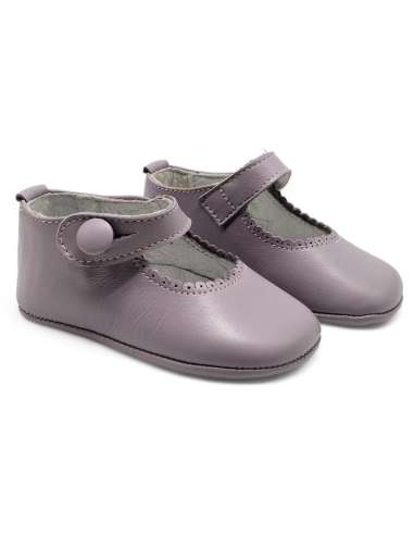 Mary Janes Baby soft sole in leather with botton 712B Lilac