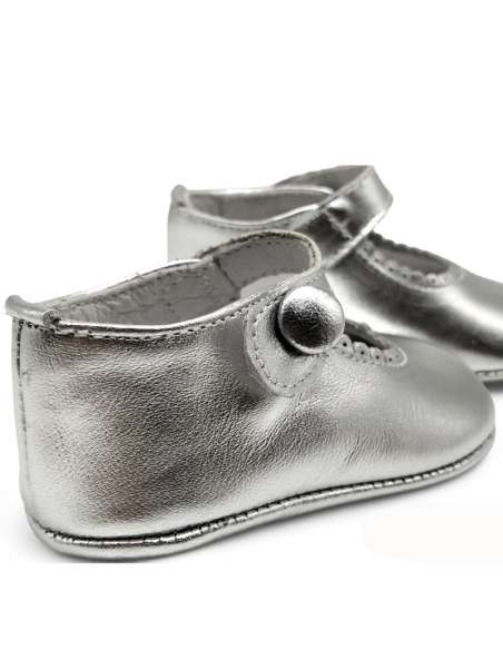 Merceditas de Bebé en piel con cierre de botón 712B Plata