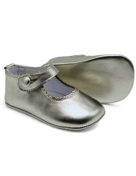 Merceditas de Bebé en piel con cierre de botón 712B Plata