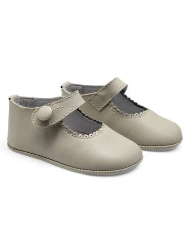 Mary Janes Baby soft sole in leather with botton 712B Beig