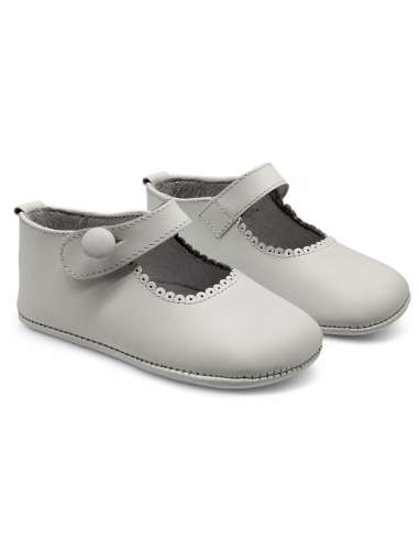 Mary Janes Baby soft sole in leather with botton 712B White