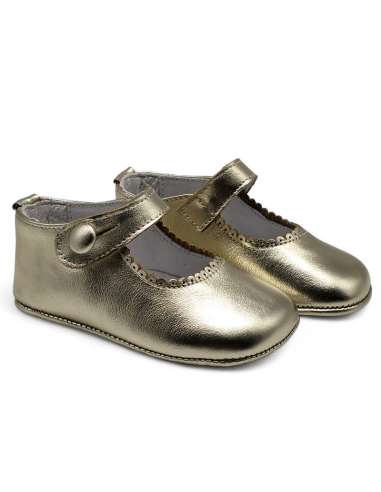 Mary Janes Baby soft sole in leather with botton 712B Gold