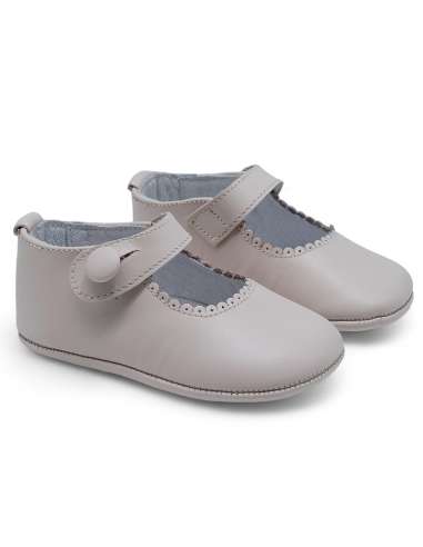 Mary Janes Baby soft sole in leather with botton 712B Pink