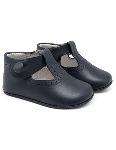 T-Bars Baby soft sole in leather with botton 850B Navy