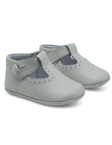 T-Bars Baby soft sole in leather with botton 850B Grey