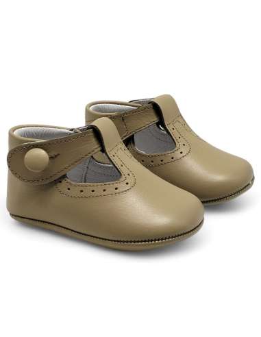 T-Bars Baby soft sole in leather with botton 850B Camel