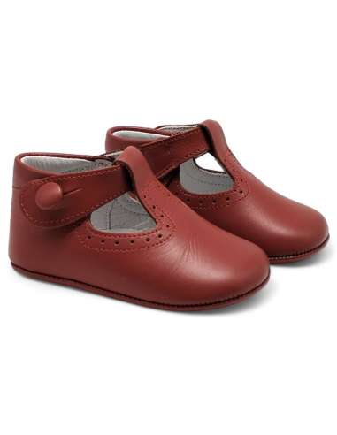 T-Bars Baby soft sole in leather with botton 850B Red