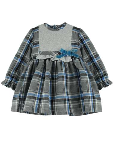 024665 VESTIDO INFANTIL CUADROS Y LAZO MOSTAZA Baby Ferr