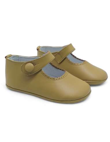 Mary Janes Baby soft sole in leather with botton 712B Camel