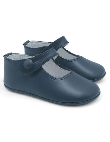 Mary Janes Baby soft sole in leather with botton 712B Navy