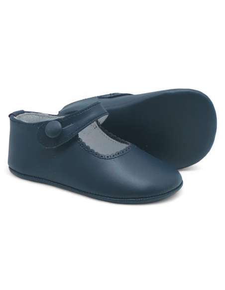 Merceditas de Bebé en piel con cierre de botón 712B Navy