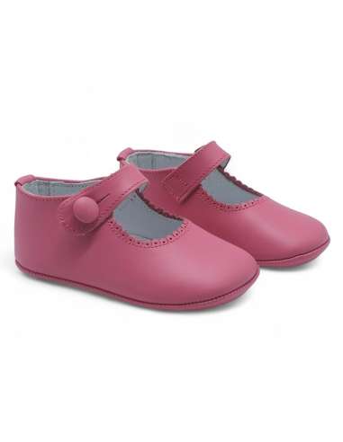 Mary Janes Baby soft sole in leather with botton 712B Fuxia