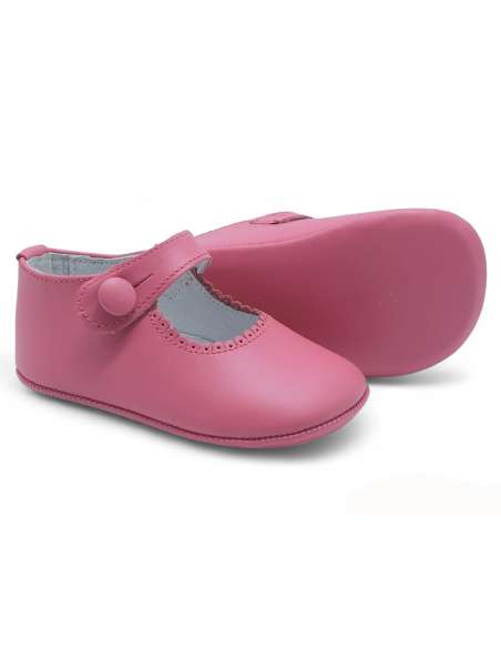 Merceditas de Bebé en piel con cierre de botón 712B Fuxia