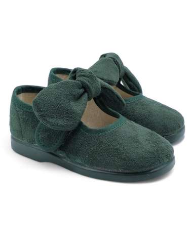 Mary Janes in Suede with bow Condiz 155N green