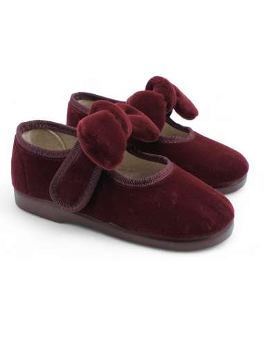 Mary Janes in Velvet with bow Condiz 155T burgundy