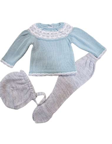 5G GREEN/GREY WOOL BABY SET THREE PIECES BRAND BABY FASHION