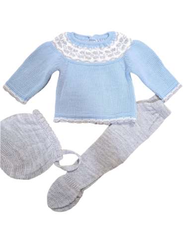 5G AZUL/GRIS CONJUNTO LANA TRES PIEZAS MARCA BABY FASHION