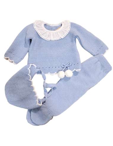 520.10 AZUL CONJUNTO LANA TRES PIEZAS MARCA BABY FASHION