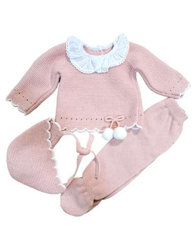 520.10 PINK WOOL BABY SET THREE PIECES BRAND BABY FASHION