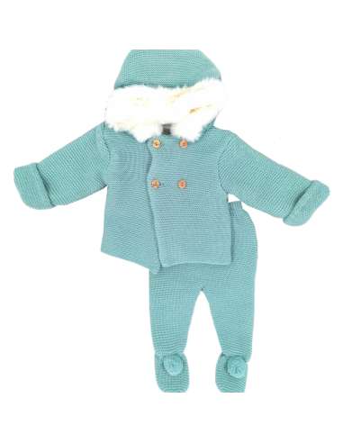 560.12 GREEN WOOL BABY SET TWO PIECES BRAND BABY FASHION