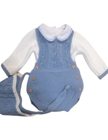 25126 BLUE WOOL BABY  SET THREE PIECES BRAND GLORY