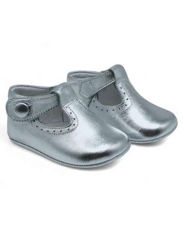 T-Bars Baby soft sole in leather with botton 850B Silver