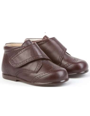 Boots in Leather with Velcro Angelitos 632 Chocolate