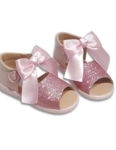 Sandals in Leather and bow AngelitoS 922 pink