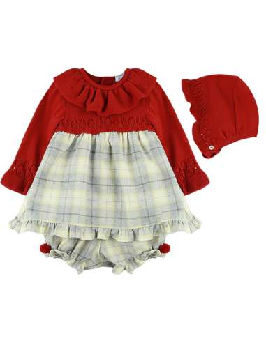 DF23005 GIRLS DRESS WITH BONNET AND KNICKERS BRAND DULCE DE FRESA