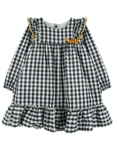 024665 VESTIDO INFANTIL CUADROS Y LAZO MOSTAZA Baby Ferr