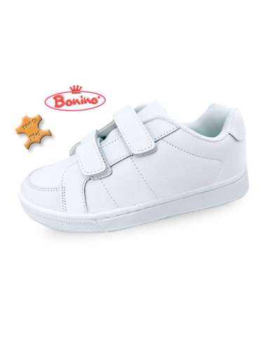 Sport shoe with velcro in leather white Bonino 68