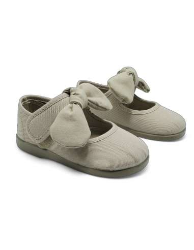 Mary Janes in Linen with bow Condiz 155 Beig