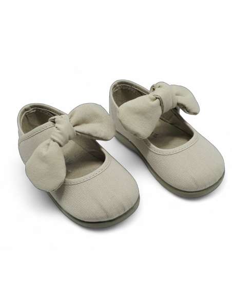Mary Janes in Linen with bow Condiz 155 Beig