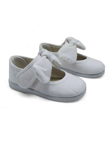 Mary Janes in Linen with bow Condiz 155 White