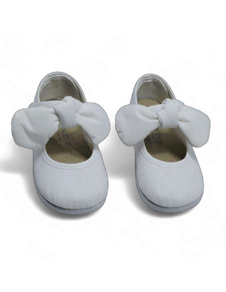Mary Janes in Linen with bow Condiz 155 White