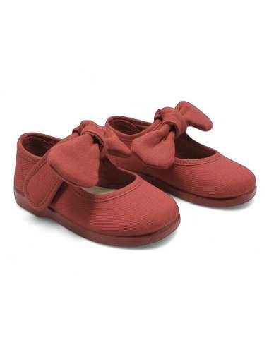 Mary Janes in Linen with bow Condiz 155 Red